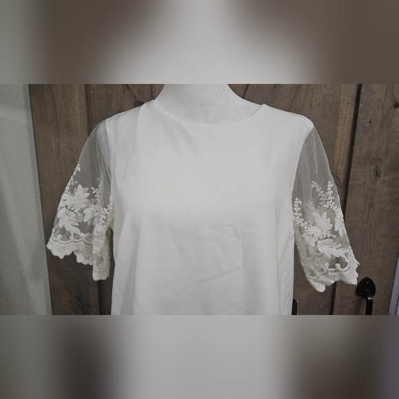 LULU'S Dance a Little Lace White Embroidered Short Sleeve Shift Dress. M NWT - Picture 9 of 16